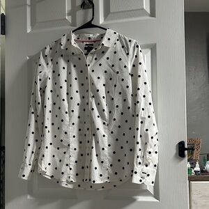 Talbots White Blouse with Black Polka Dots